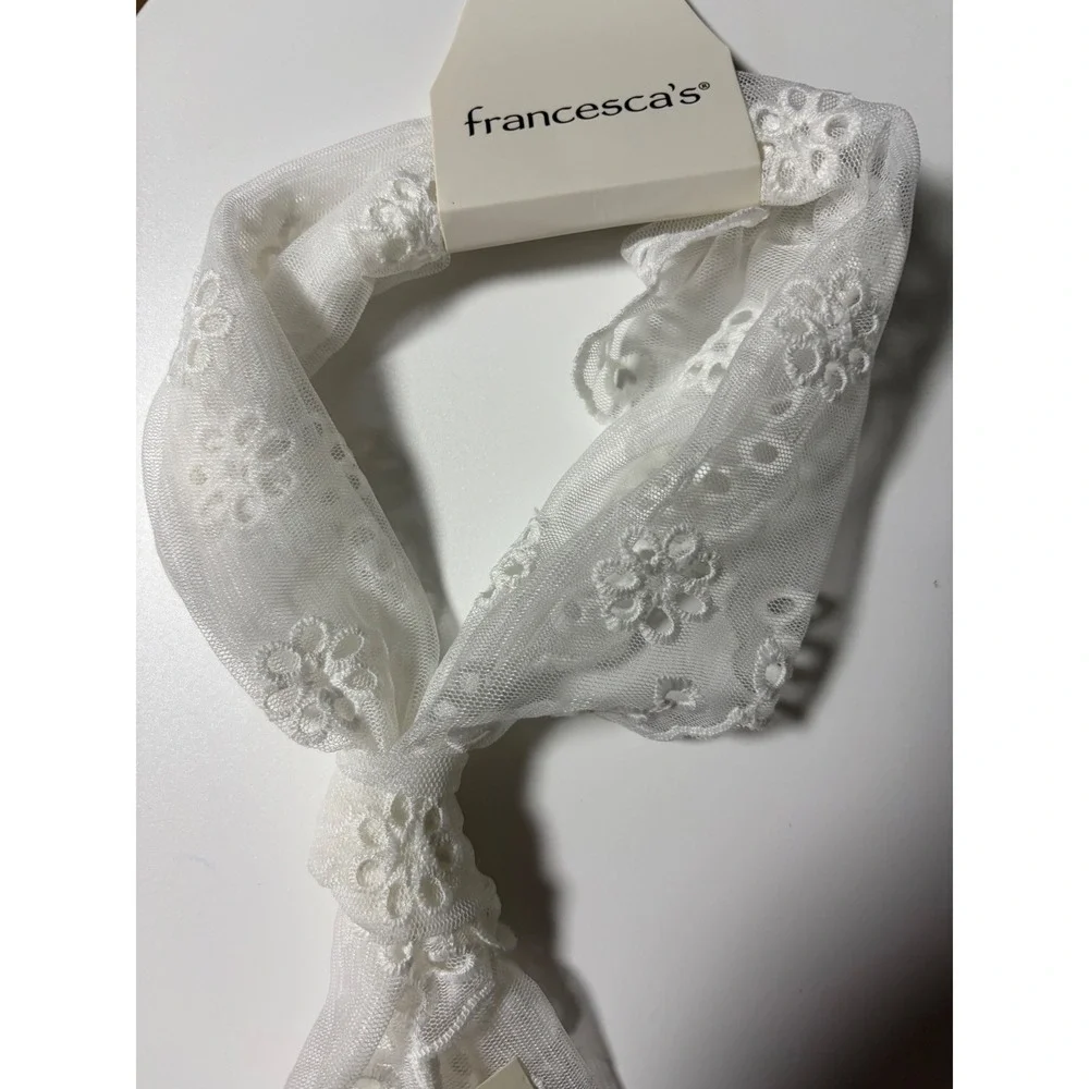 Francescas White Lace Eyelet Floral Hair Scarf Headband Romantic Accessory NEW